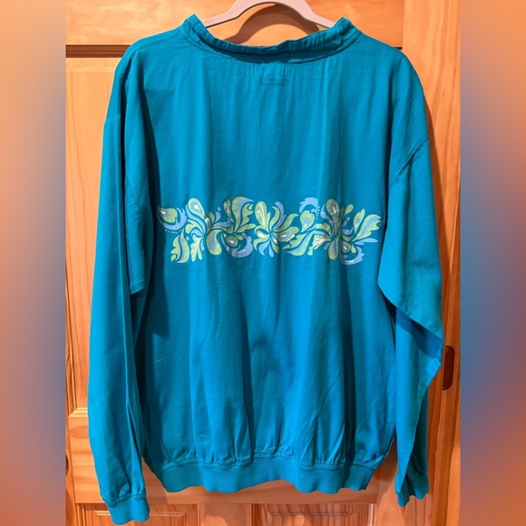 Crazy Shirts Hawaiian Henley Turquoise Green Floral Drawstring Neck Womens L - Picture 2 of 10